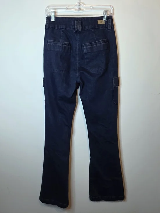 Paige Dion High Rise Cargo Flare Jeans Gracie Lou Dark Wash Y2K 90s Size 27 - Picture 3 of 11